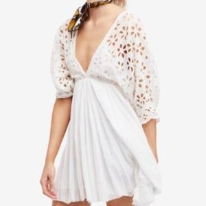 Free People White Bella Note Eyelet Mini Dress